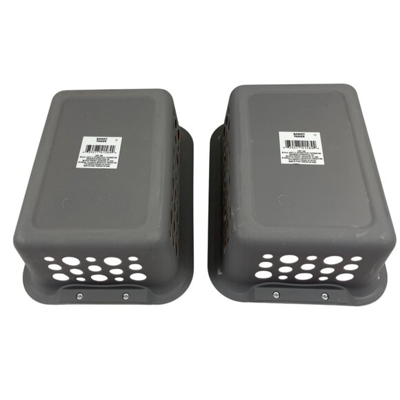 Set Of 2 Gray Plastic Storage Baskets With White Handles 79b - Picture 2 of 6